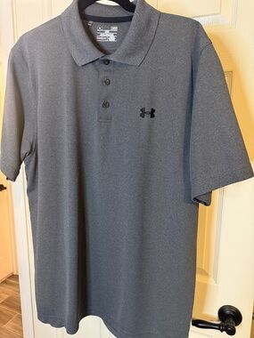 Under Armour Men's Heather Grey Heatgear Polo with Black Logo